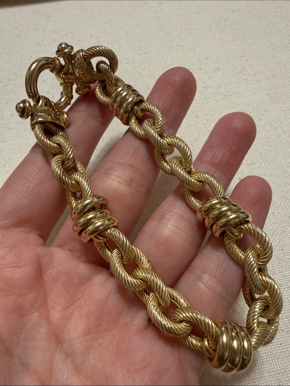 Sterling Silver 925 Gold-Toned Twisted Rope Link Bracelet 9’ inch